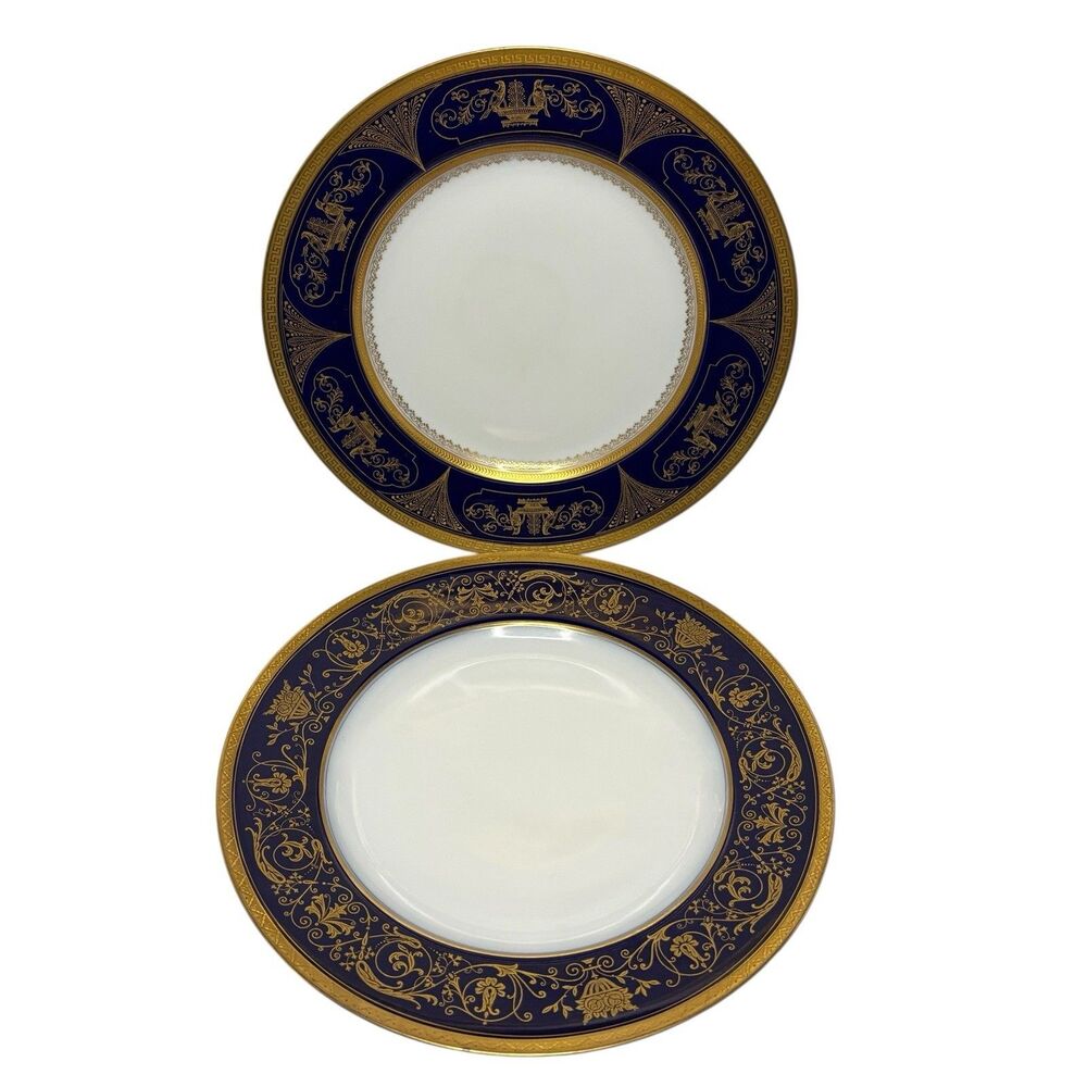 Antique Pirkenhammer Set Of 2 Dinner Plate Cobalt Blue Gold